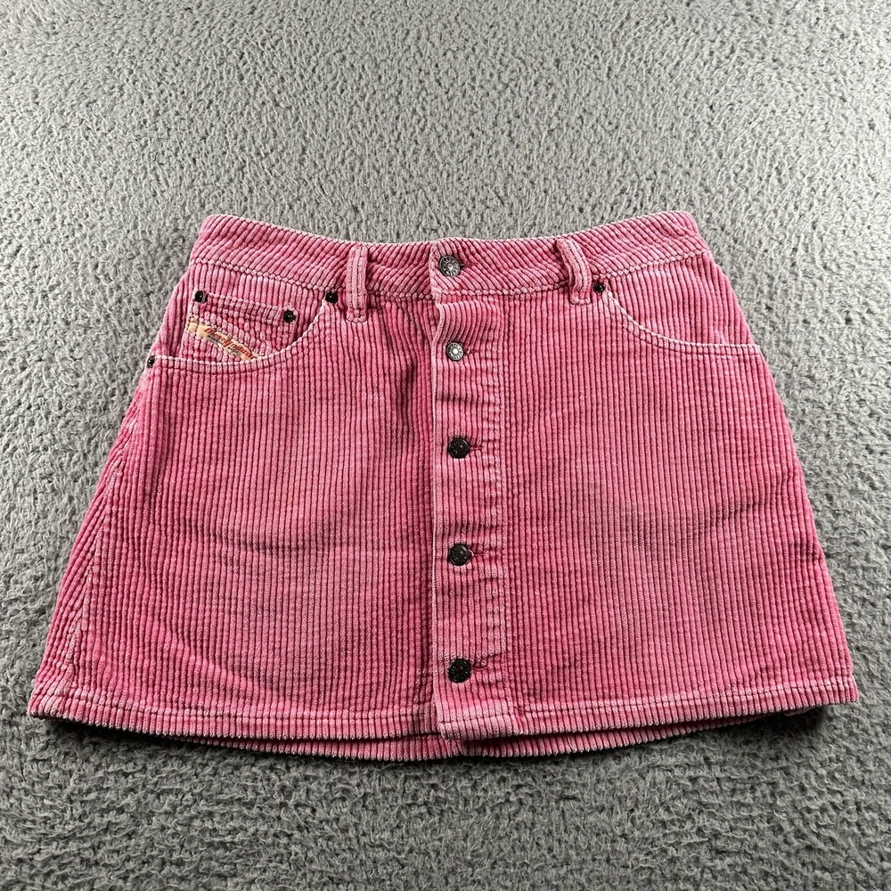 Vintage Diesel Skirt Womens 29 Pink Corduroy Button Front Mini Made In Italy